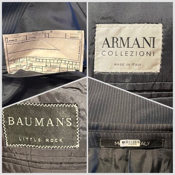 Armani Collezioni Mens 42R 35x29 Charcoal Gray Micro-Stripe Designer Suit - Picture 16 of 16